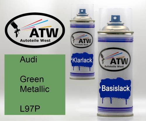 Audi, Green Metallic, L97P: 400ml Sprühdose + 400ml Klarlack - Set, von ATW Autoteile West.